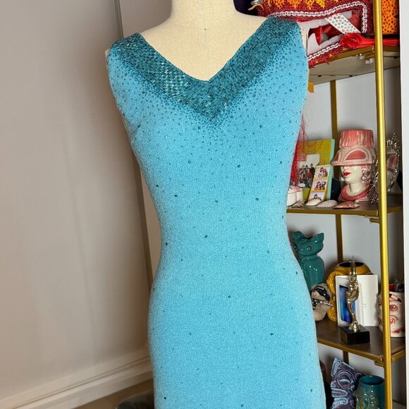 1960s GENE SHELLY beaded knit dress Size M - Picture 1 of 10